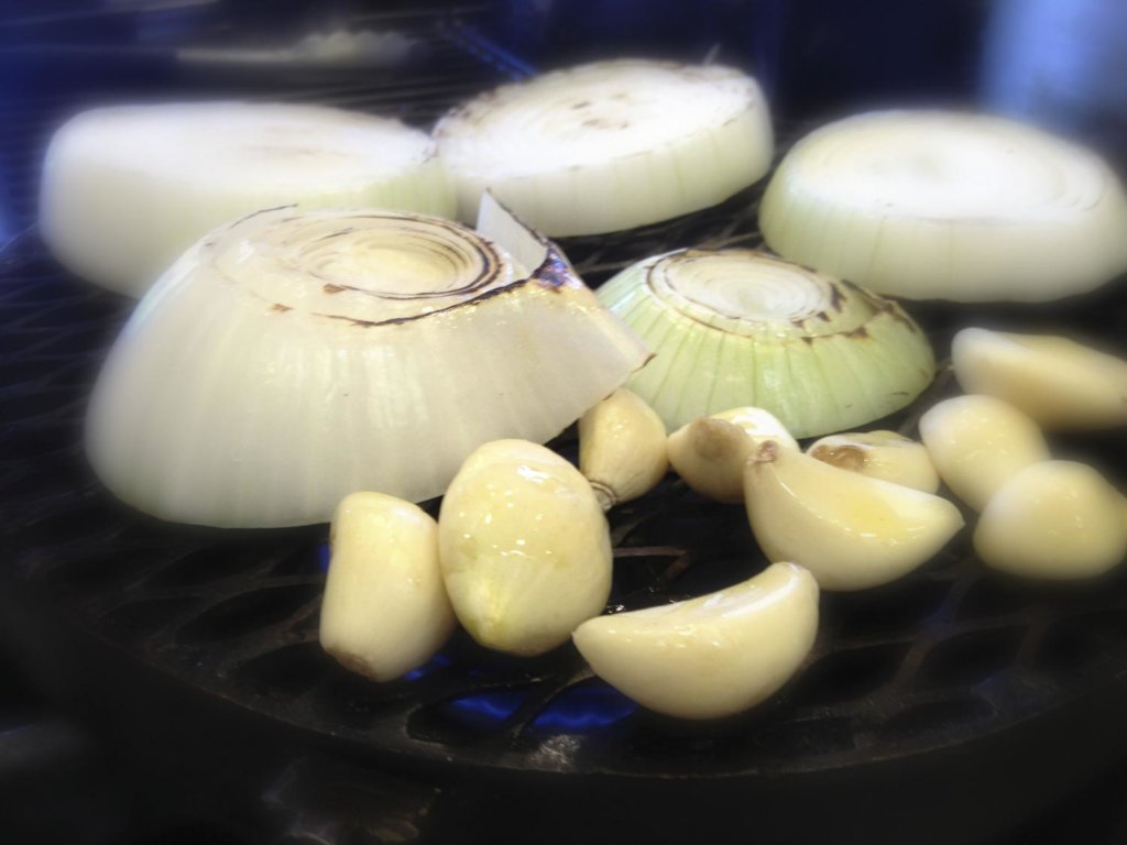 Onions and Garlic cooking on Grill