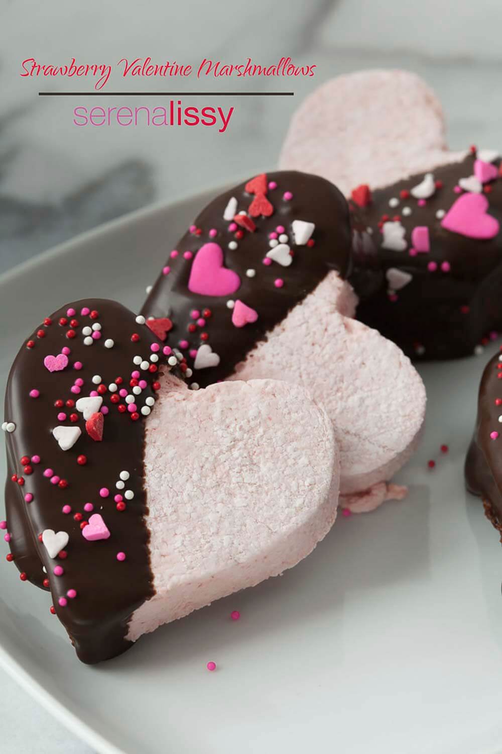 Chocolate Covered Homemade Strawberry Marshmallows are perfect for Valentine's Day.