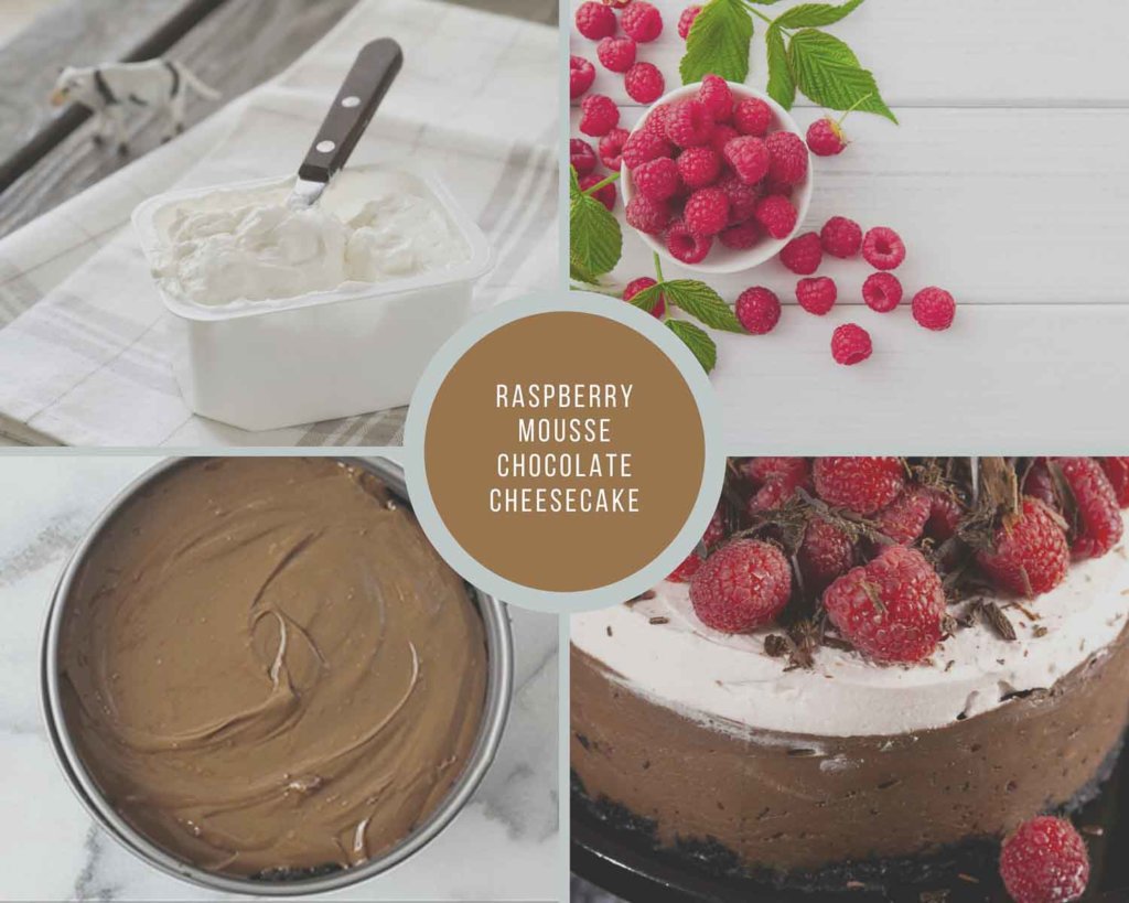 Raspberry Mousse Triple Chocolate Cheesecake Process Collage