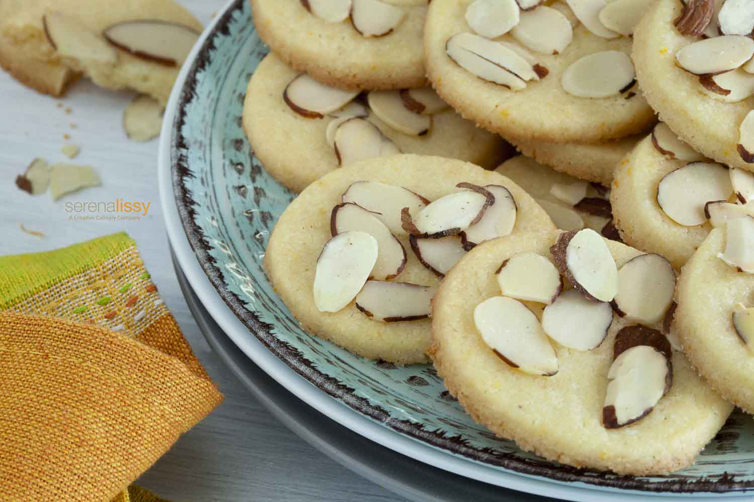 Orange Almond Shortbread Cookies on Plate