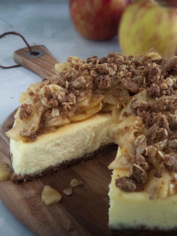 Apple Crumbe Cheesecake on Serving Dish