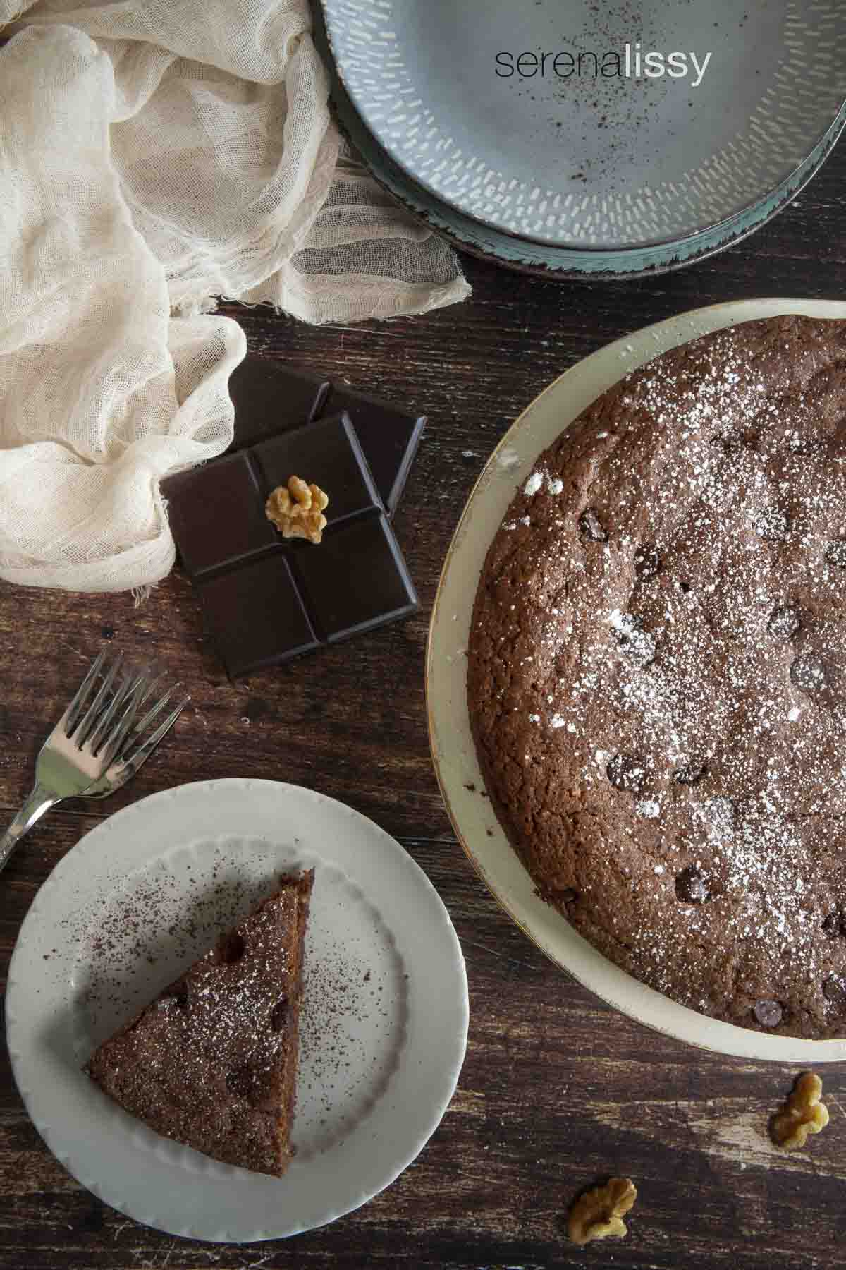 Slice of Italian Chocolate Walnut Cake