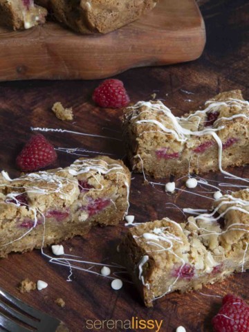 White Chocolate and Raspberry Blondie Slices on Table