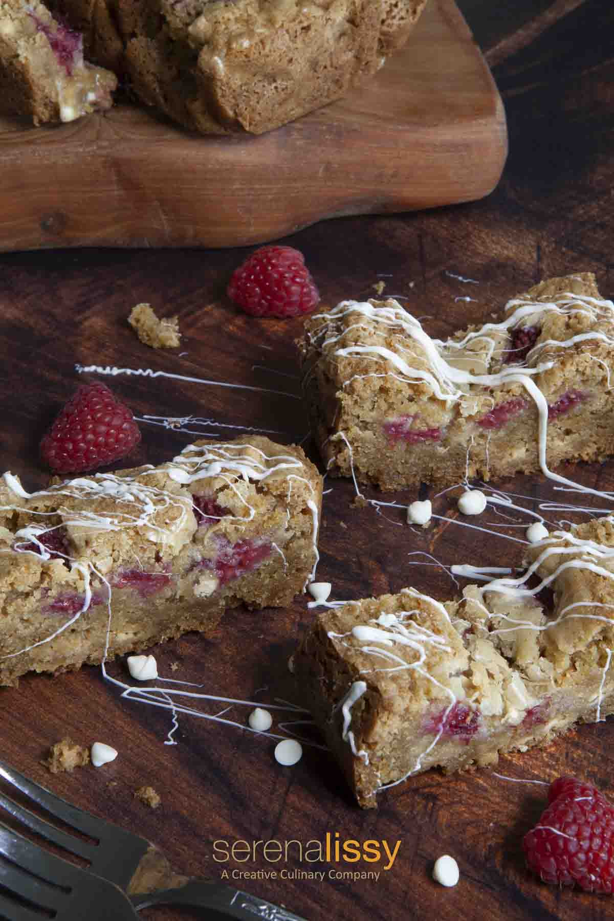 White Chocolate and Raspberry Blondie Slices on Table