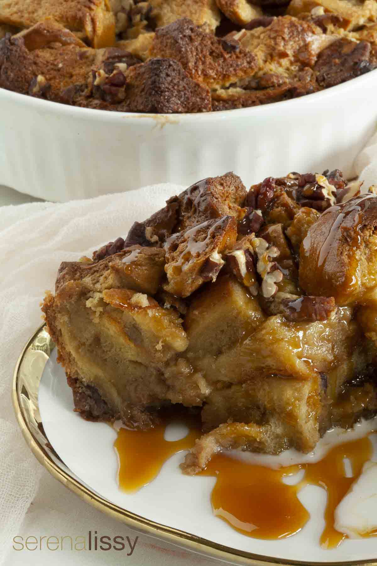Pecan Pie Bread Pudding On A Plate